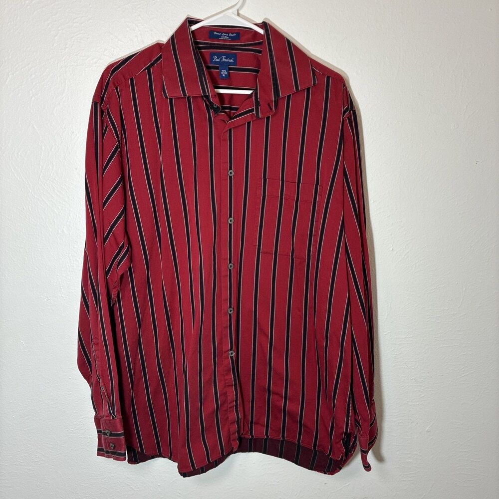 Paul Fredrick Mens Button Front Short Size XL Ted Black Stripes Cotton